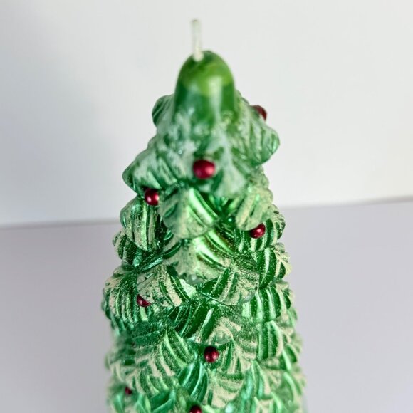 Metallic Green Christmas Tree Candle Vintage Holiday Decor Retro Holiday Decor - Picture 5 of 16